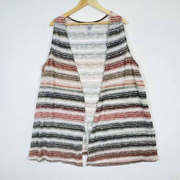 Catherines Brown Olive Ivory Stripe Knit Open Front Sweater Vest Womens 2X - Picture 1 of 6